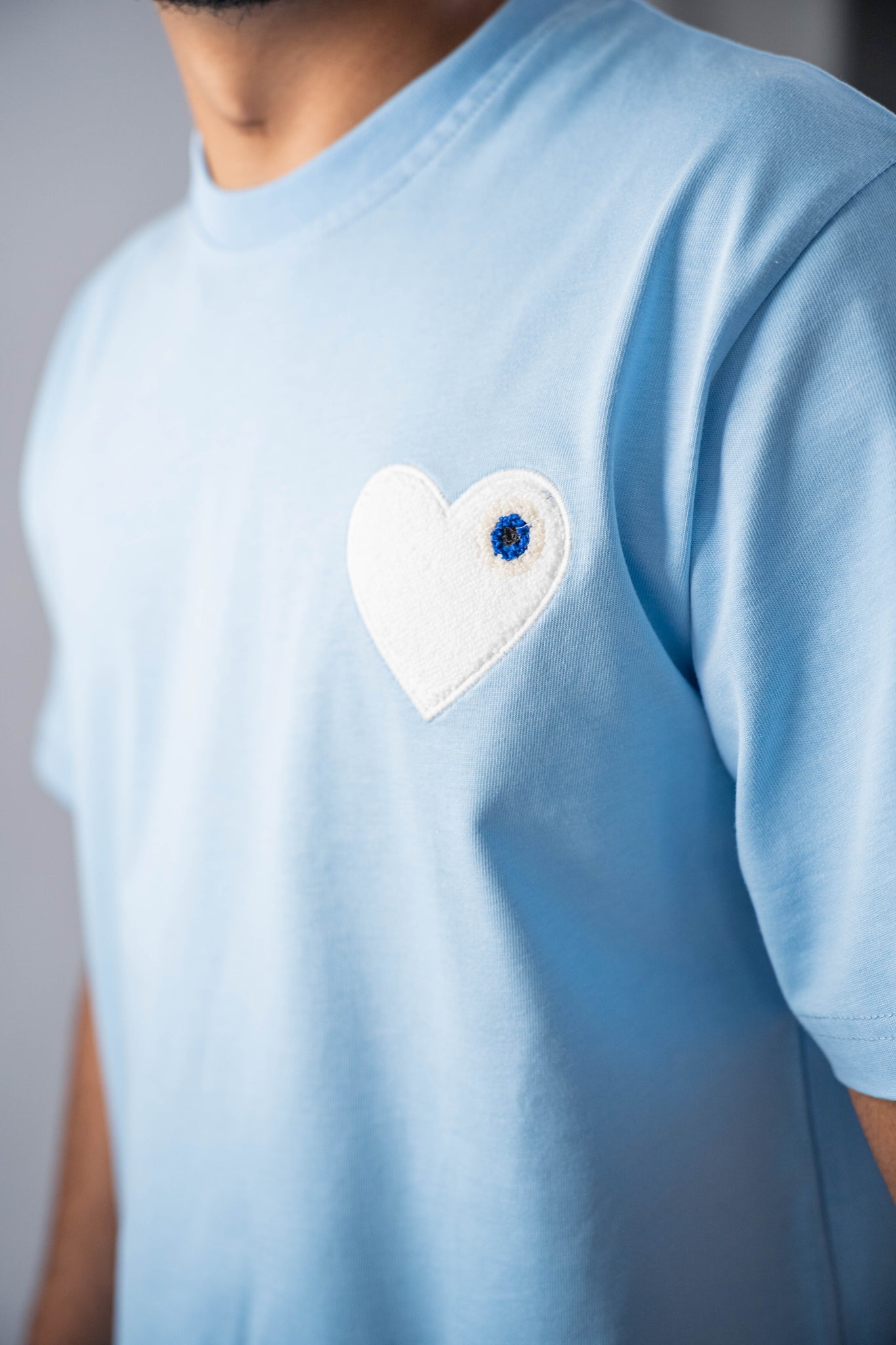 T-shirt Bleu Coeur Blanc