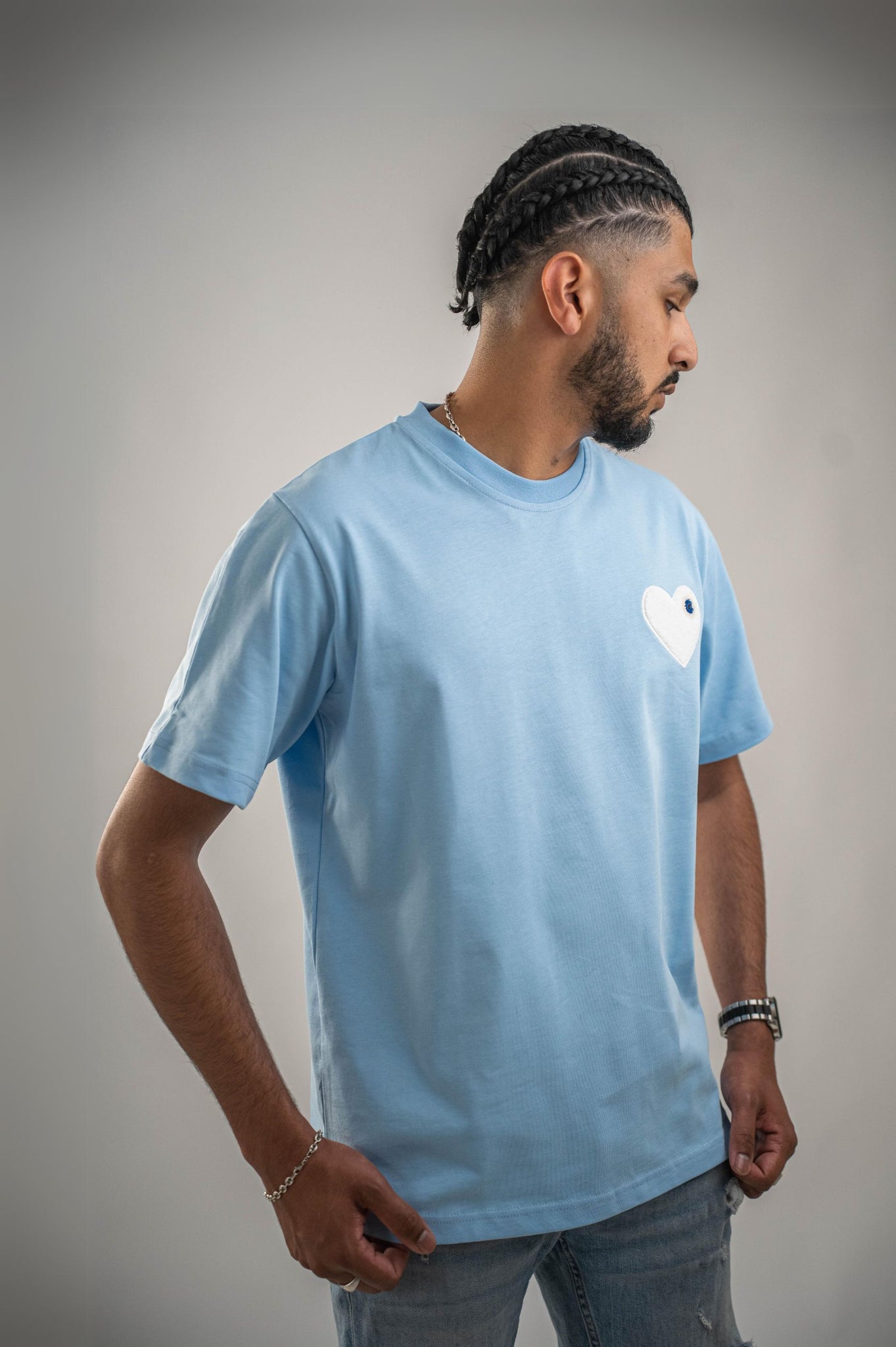 T-shirt Bleu Coeur Blanc